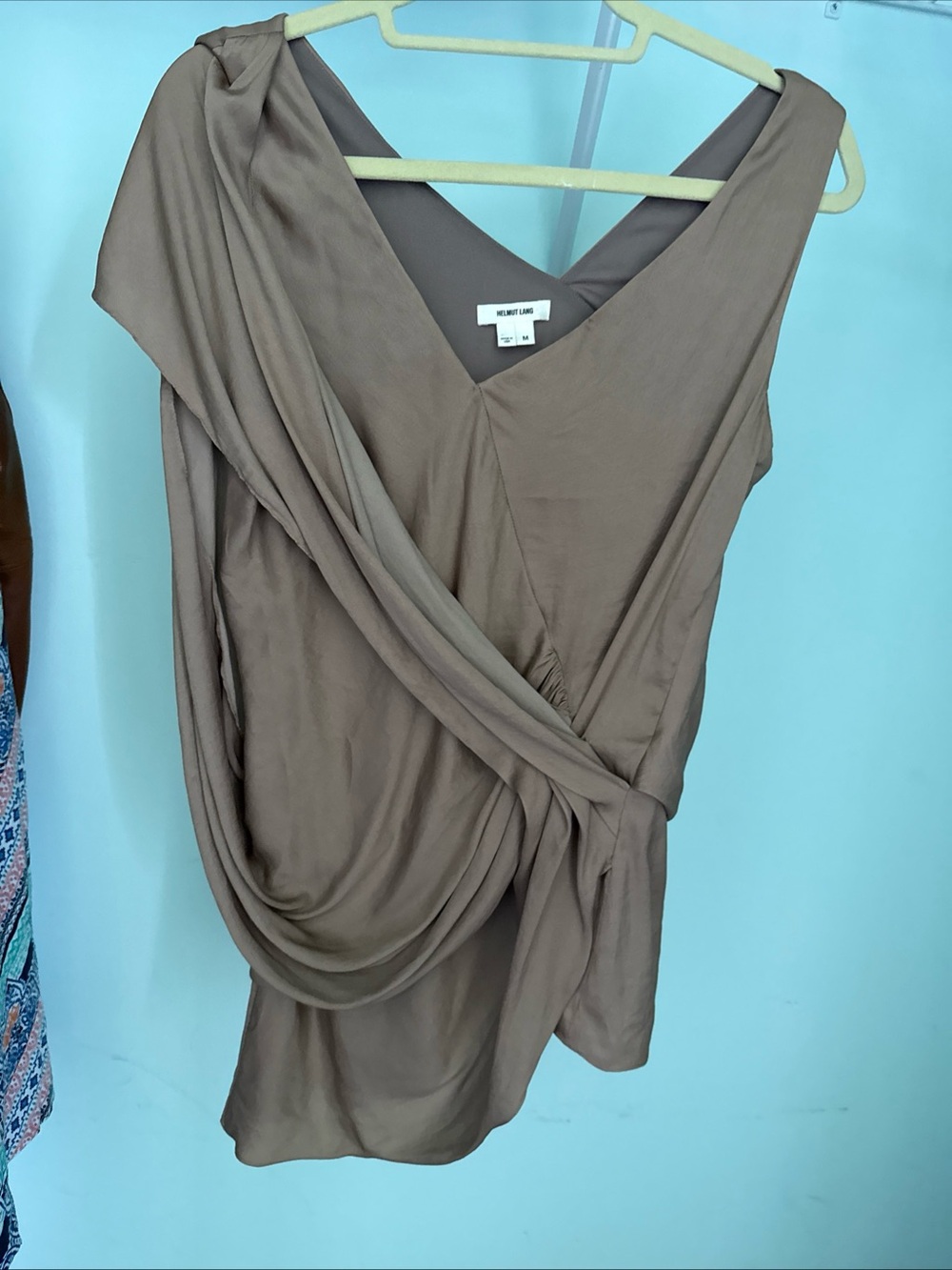 Helmut Lang Draped V-Neck Tunic in Taupe